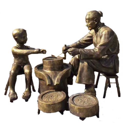 民俗主题磨豆浆人物铜雕