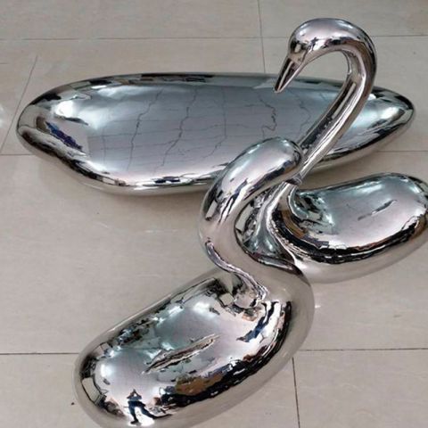 不锈钢镜面抽象天鹅鹅卵石雕塑
