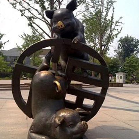 公园动物十二生肖猪铜雕