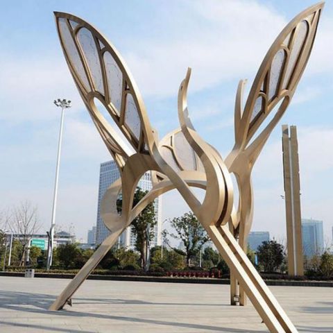 广场不锈钢抽象仙鹤雕塑