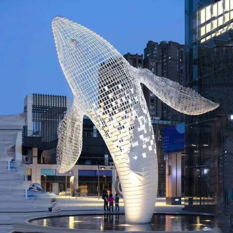 城市不锈钢大型镂空鲸鱼雕塑