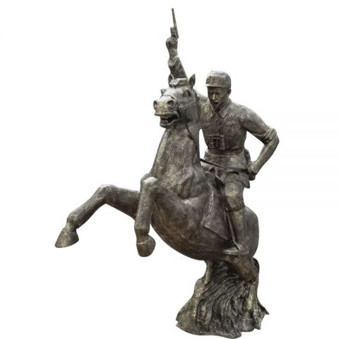 红色主题骑马的八路军铜雕