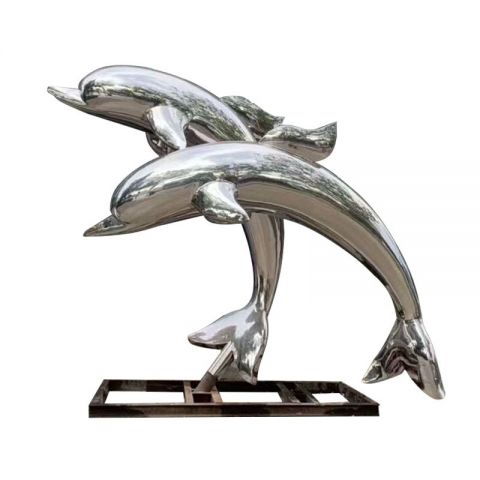 不锈钢镜面跳跃海豚雕塑