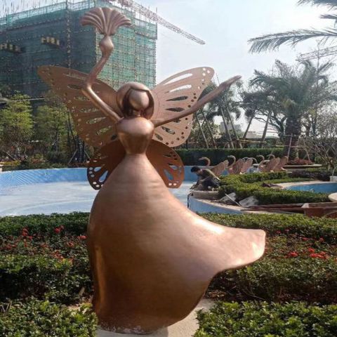 公园抽象蝴蝶女孩铜雕