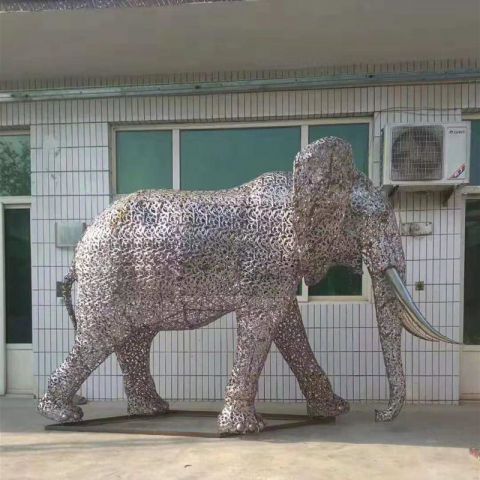 不锈钢动物镂空大象雕塑