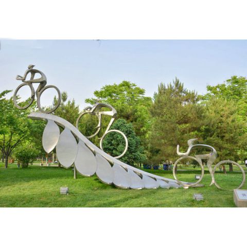 不锈钢运动抽象自行车人物雕塑