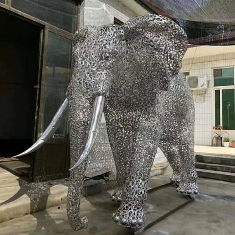 公园动物不锈钢镂空大象雕塑