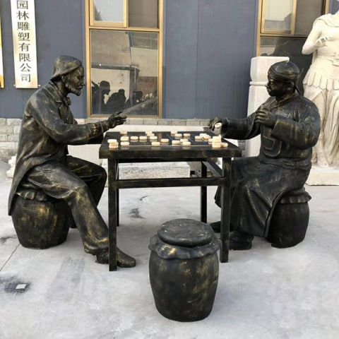 公园下象棋人物铜雕