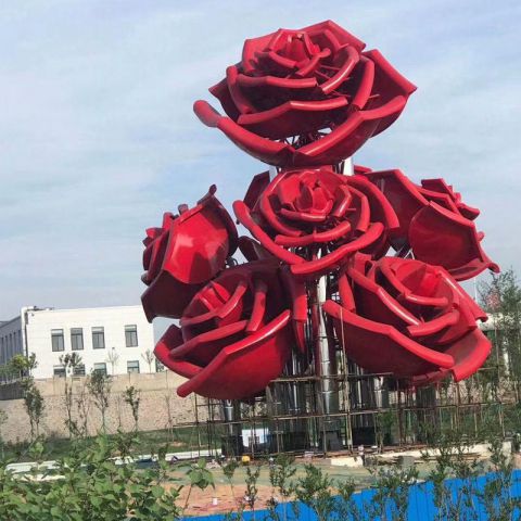 城市不锈钢大型玫瑰花雕塑