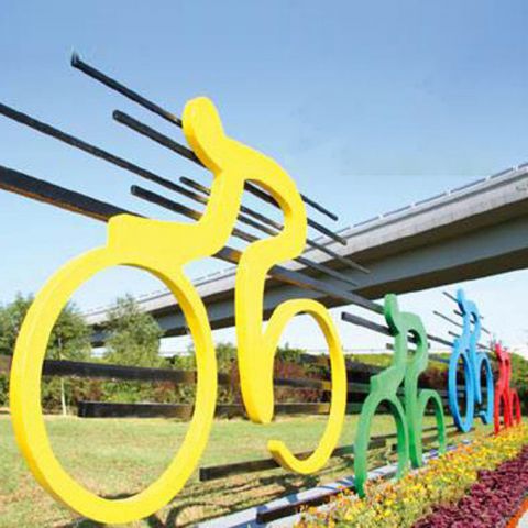 不锈钢抽象彩色骑自行车人物雕塑