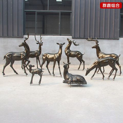 公园动物铜雕鹿组合