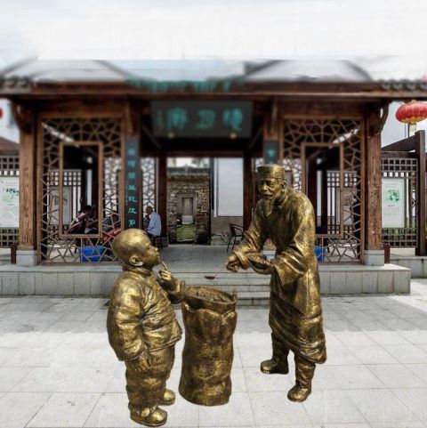 街边人物卖小吃铜雕